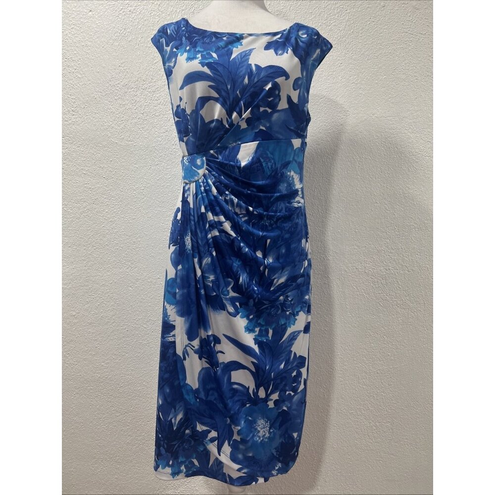 Connected Sheath Wrap Dress Women's SZ 12 Floral Boat Neck Ruched Pullover Beach